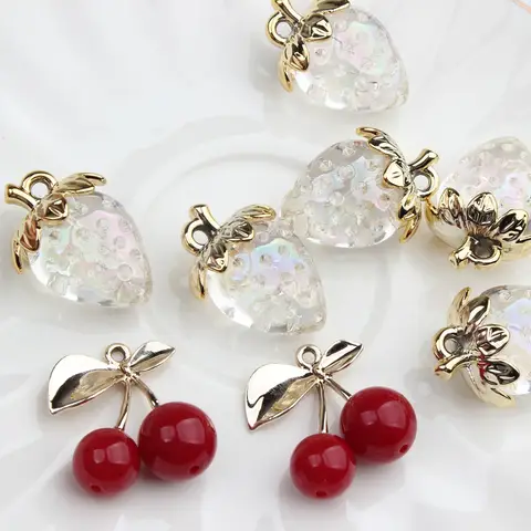DIY 참 보석 3D AB 색상의 딸기와 체리 과일 펜던트로 재료 만들기 10개/몫