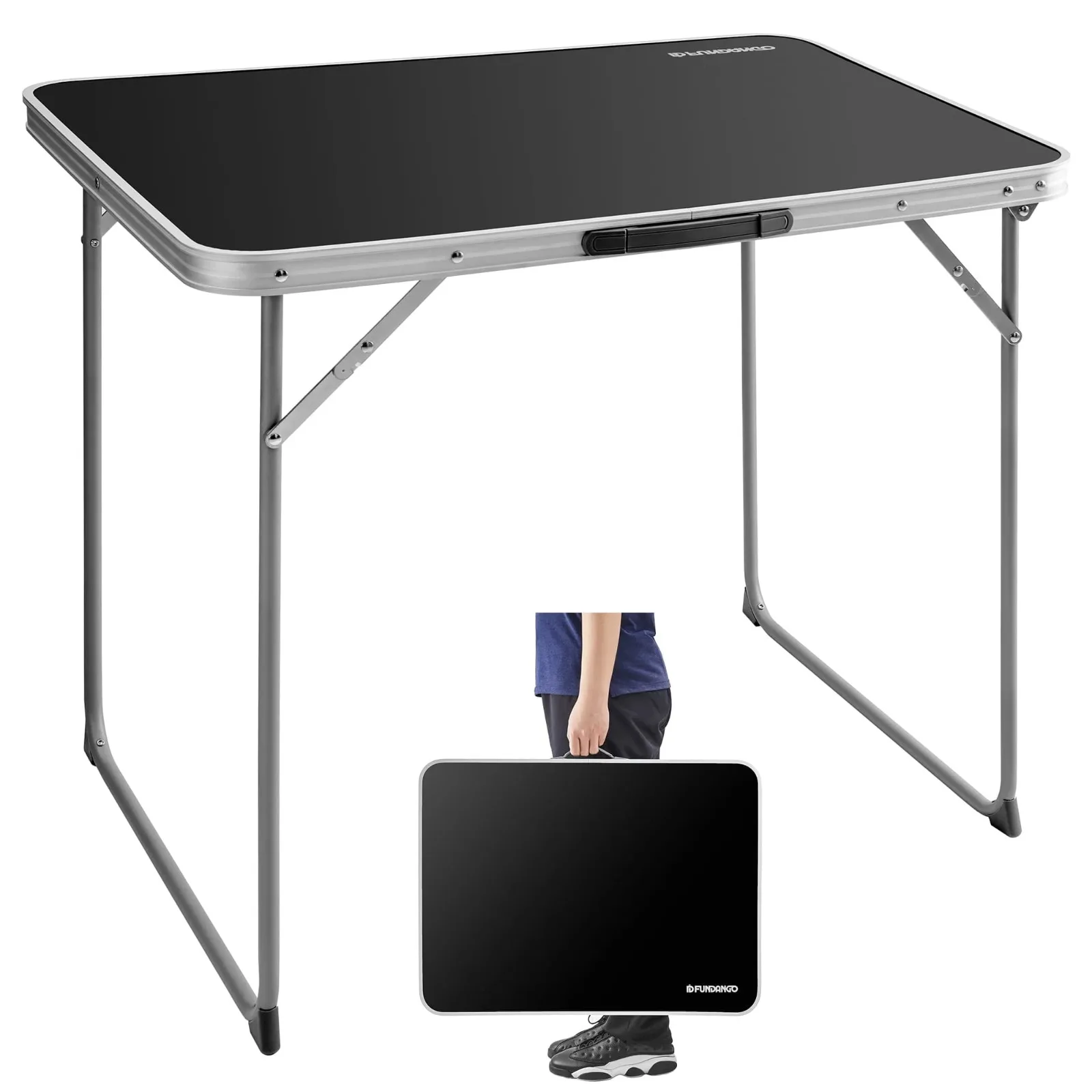 

US Folding Camping Table Portable Picnic Card Table with Handle Great for Outdoor Beach BBQ Backyard Black