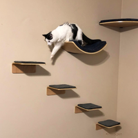 Wall Mounted Cat Climbing Shelves Cat Hammock with Ladder and Scratching Post Wooden Platform Pet Furniture for Kitten Playing