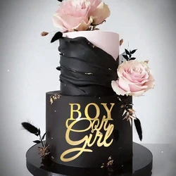 5pcs Unique Boy or Girl Side Cake Topper for Baby Shower with Gold Acrylic Decoration Baking Decorating Tools Party Supplies