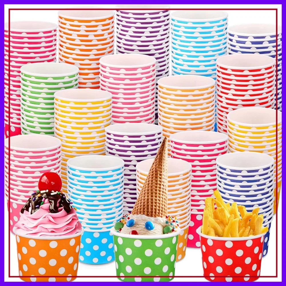 

500 Pcs Disposable Ice Cream Cups Multicolor Paper Dessert Bowls 8 oz for Parties
