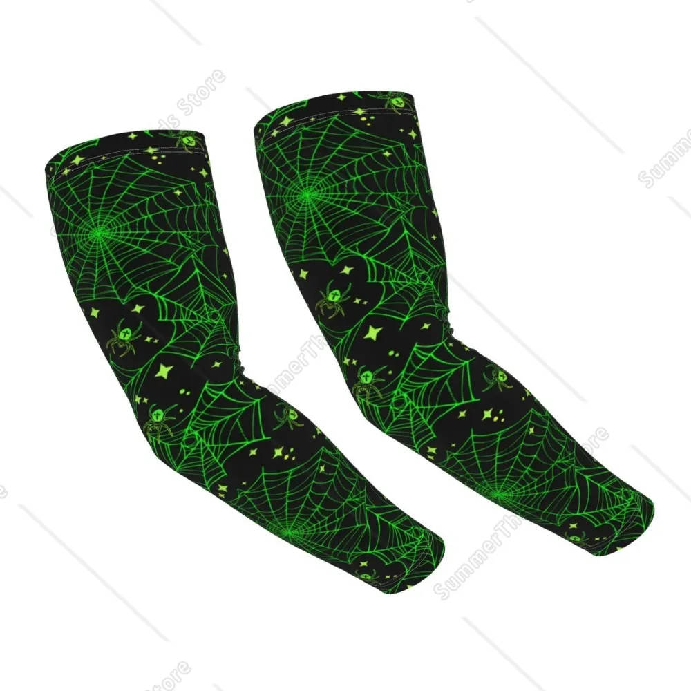 

Green Bright Web with Spiders Cooling Sleeves for Men, Arm Sleeve, UV Sun Protection to Cover with Silicone Anti-Slip