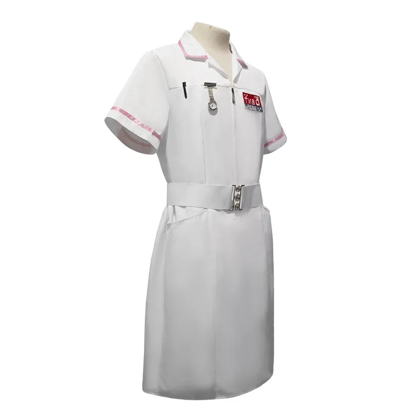 2025 New Horror Scary Movie Arkham Dark Knight Clown Joker Nurse Uniform Dress  Watch Accessories Nurses Costume Party Outfit AA