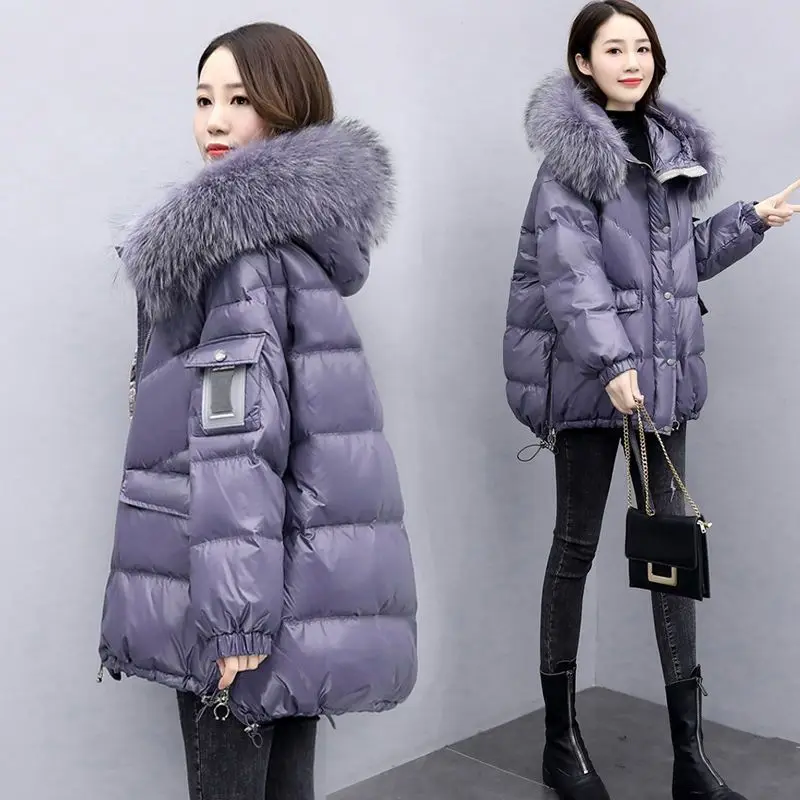 Fashion Casual Down Cotton Jacket 2023 New Autumn/winter Korean Version Loose Fitting Cotton Jacket with Large Fur Collar Coat