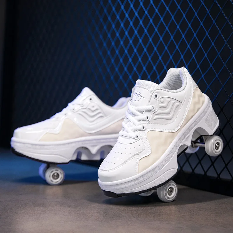 

Роликовые кроссовки-кеды Pop-up Street Style с автоматическим выдвижением колес, 4 колеса, высокие, идеальный подарок для уличной молодежи, мальчиков и девочек