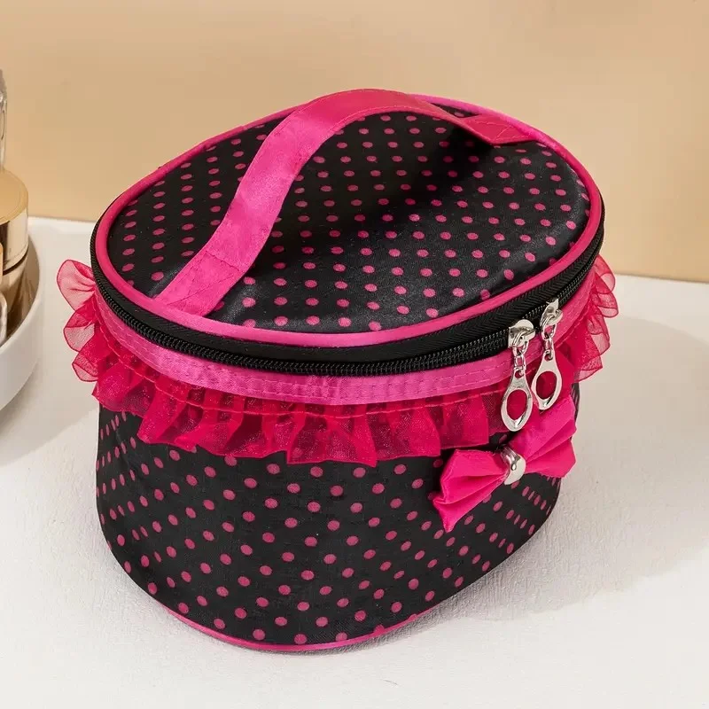 

Chic Dot Print Waterproof Makeup Bag with Bow, Large Travel Cosmetic Organizer for Women & Teens, Durable Lightweight Toiletry B