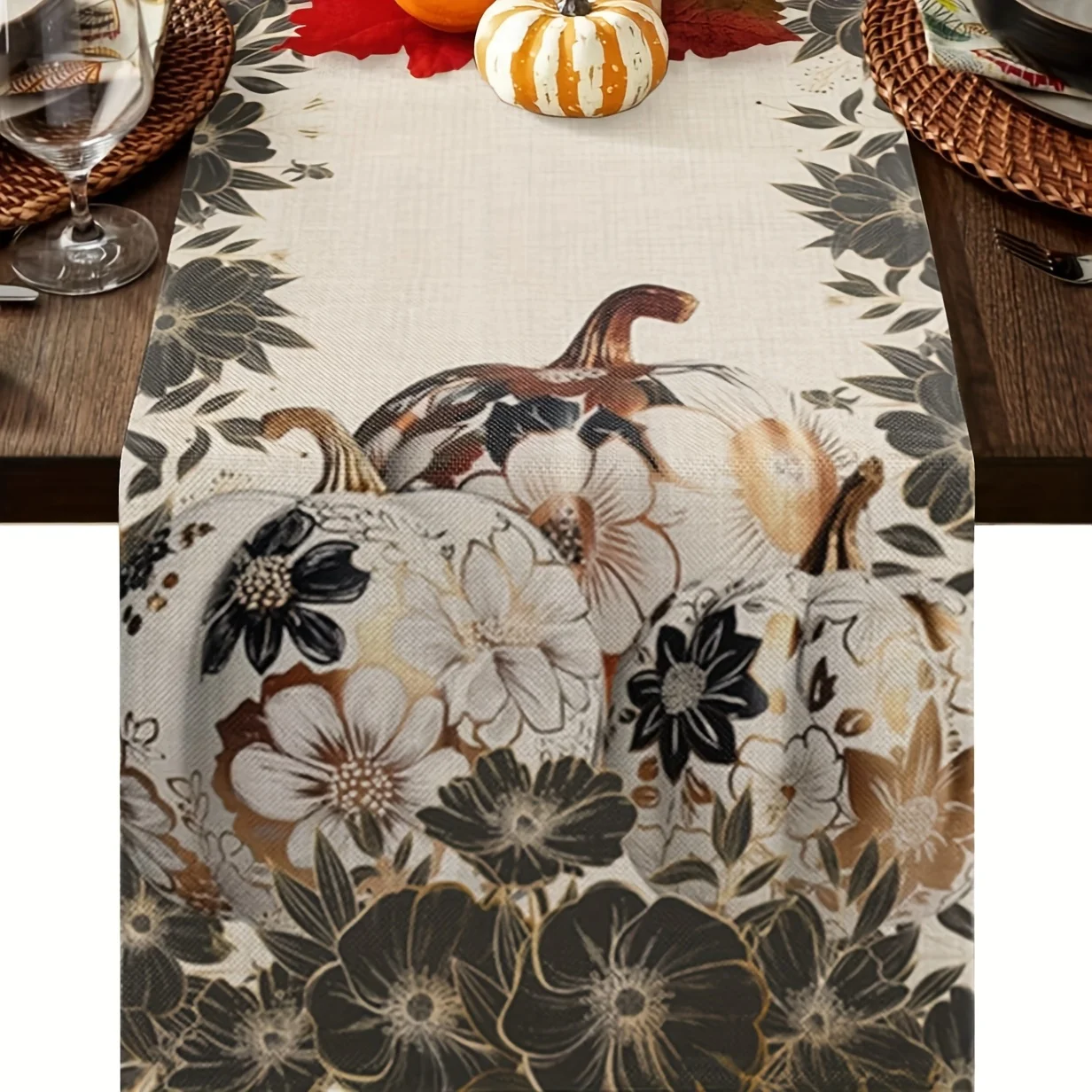1 Piece of Tablecloth with Autumn Thanksgiving Watercolor Print Pumpkin Beige, Suitable for Restaurants, Homes, Cafes, Handicraft Markets, and Soft Furnishings.