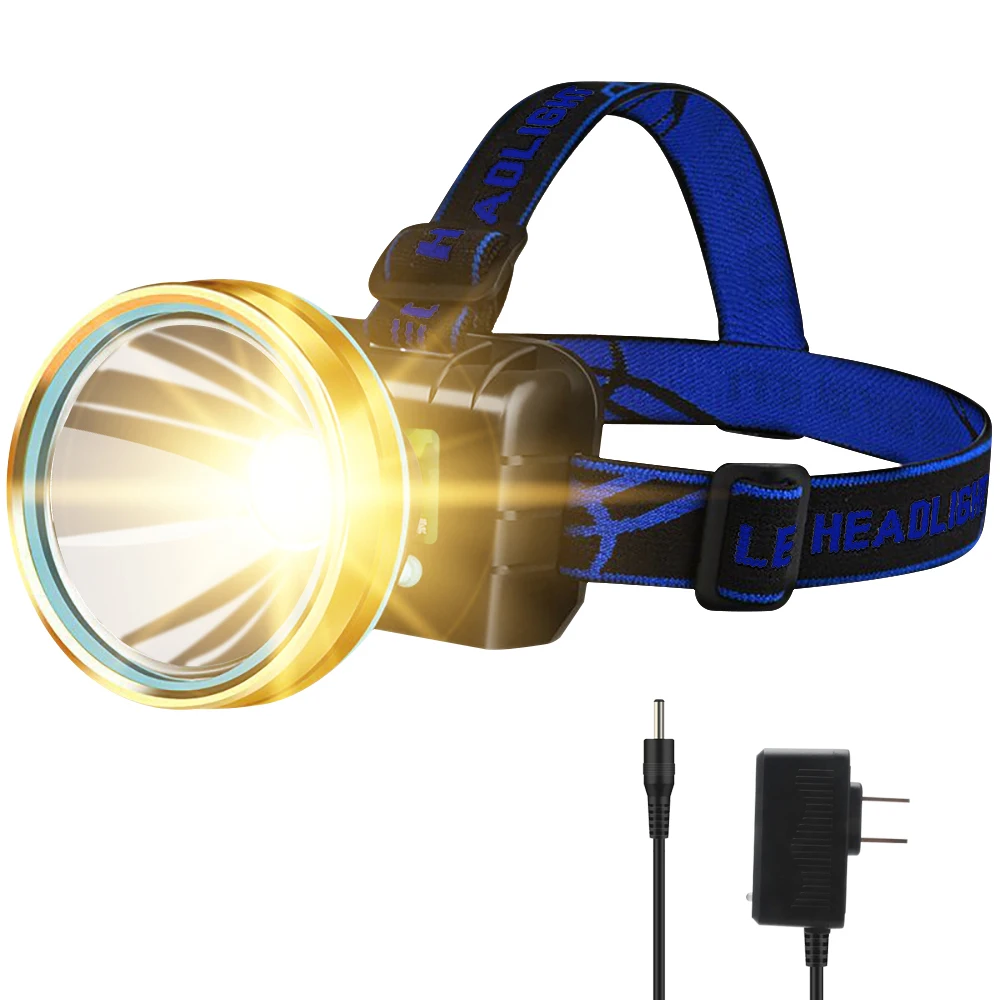 BORUiT LED COB Headlamp 18650 USB Rechargeable Head Torch Yellow/White Fishing Work Headlight Waterproof for Hunting Camping