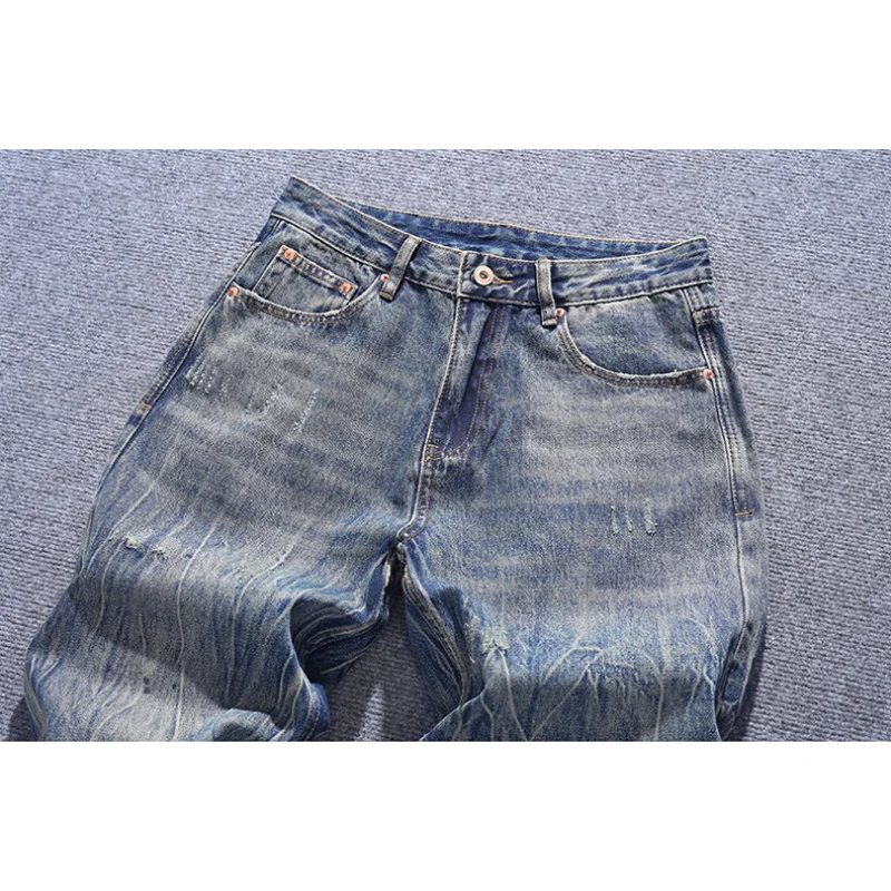 

Модный принт в корейском стиле, модные джинсы для мужчин, уличная мода, ретро, красивые свободные широкие брюки