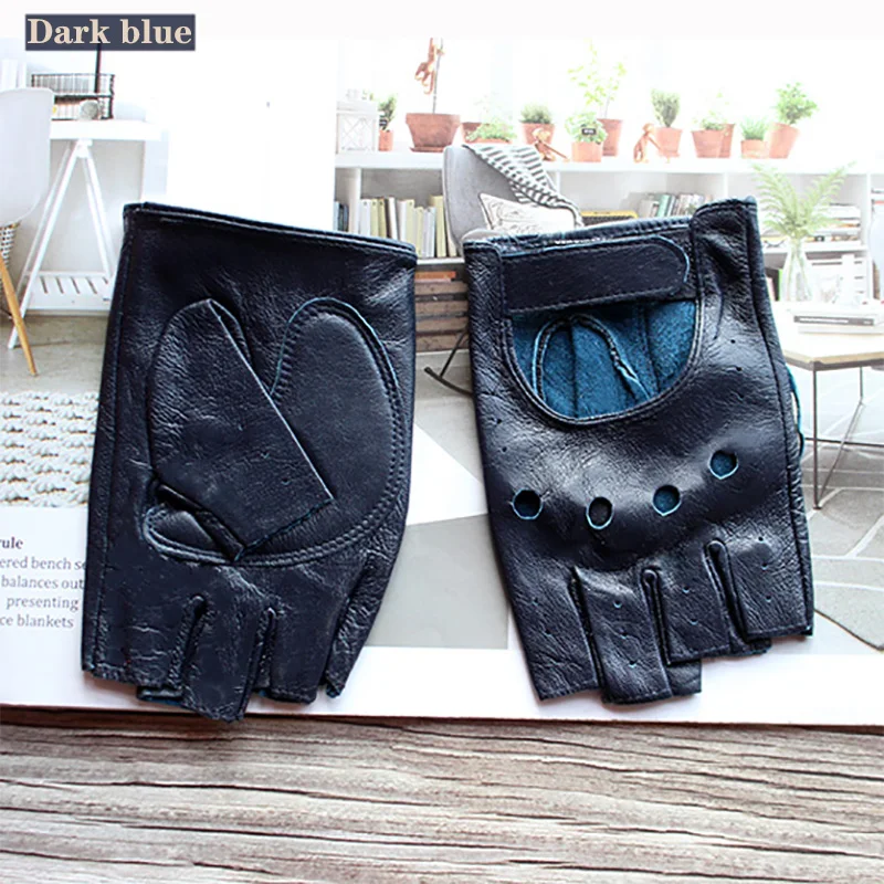 Guantes de medio Dedo de cuero para mujer, moda de Fitness, conducción de conductor, una sola capa, sin forro, hueco, corto, guantes de montar en