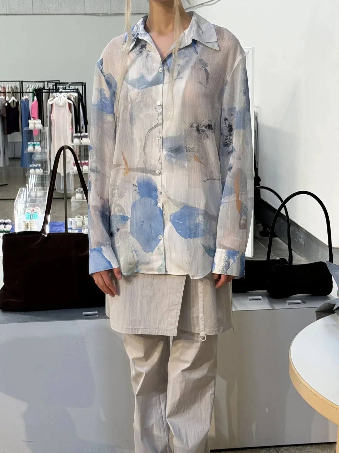 Loose Long Sve mujer irt artístico Aosphere estampado de marca de agua transparente Quali Spring East Gate Sle Casual irt