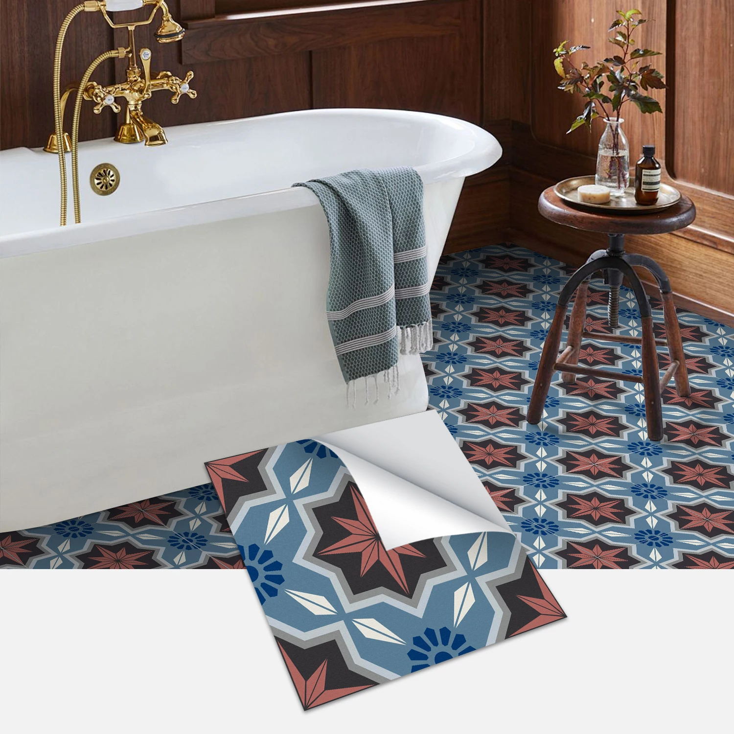 

Peel and Stick Moroccan Tile Stickers Self Adhesive Waterproof Floor Wall Decals (20x20cm/30x30cm, 5/20PCS)