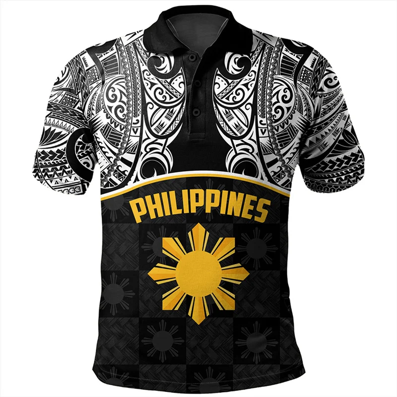 Harajuku 3D Philippines National Flag Print Shirts Pinoy Pride National Hero Day Graphic Polo T Shirt For Men Polo Shirt Clothes