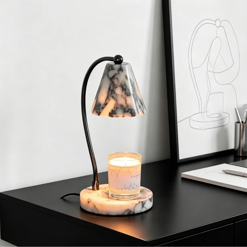 Marble American curved arm no open flame scented candle table lamp living room bedroom bedside premium atmosphere melting