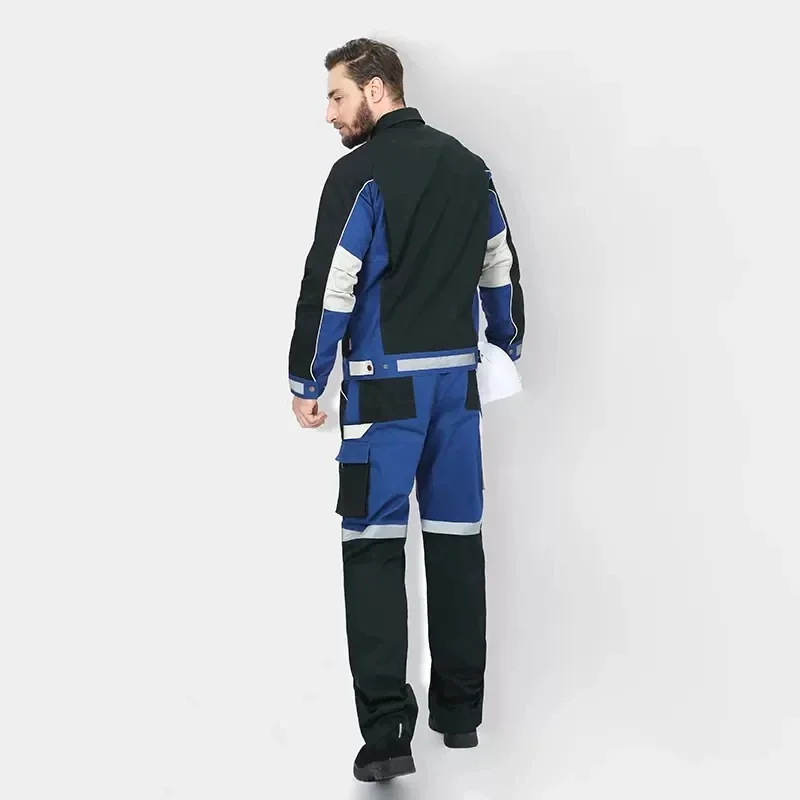 

Cotton Cargo Pants Coat for Men with Reflective Stripes Wear Resistant Blue Working Pants Men Workwear Multi Pocket Trousers