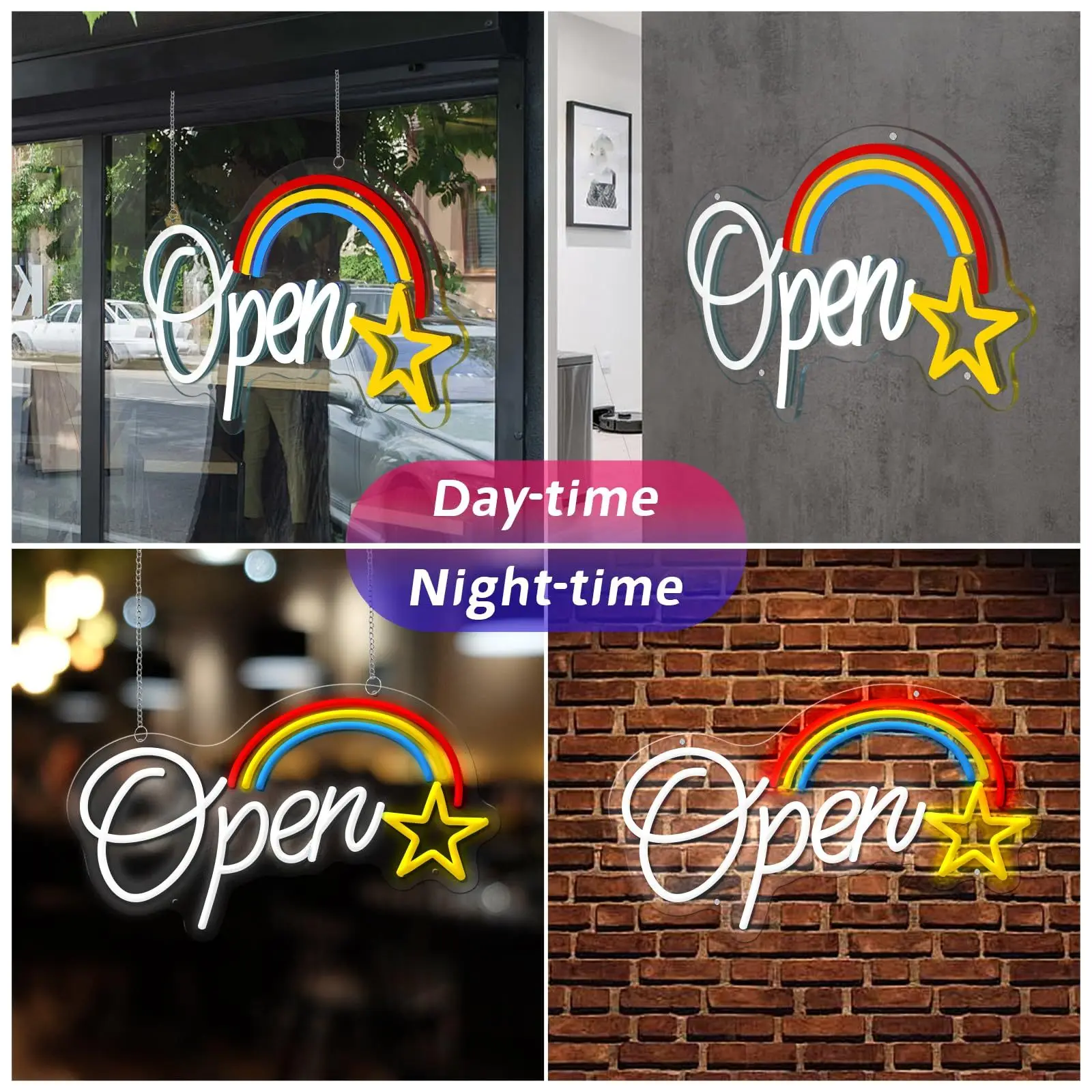 Open LED Neon - Transparent Acrylic Design, USB Powered Dimmable LED Neon, Suitable for Shops, Cafes, Bar Wall Decor