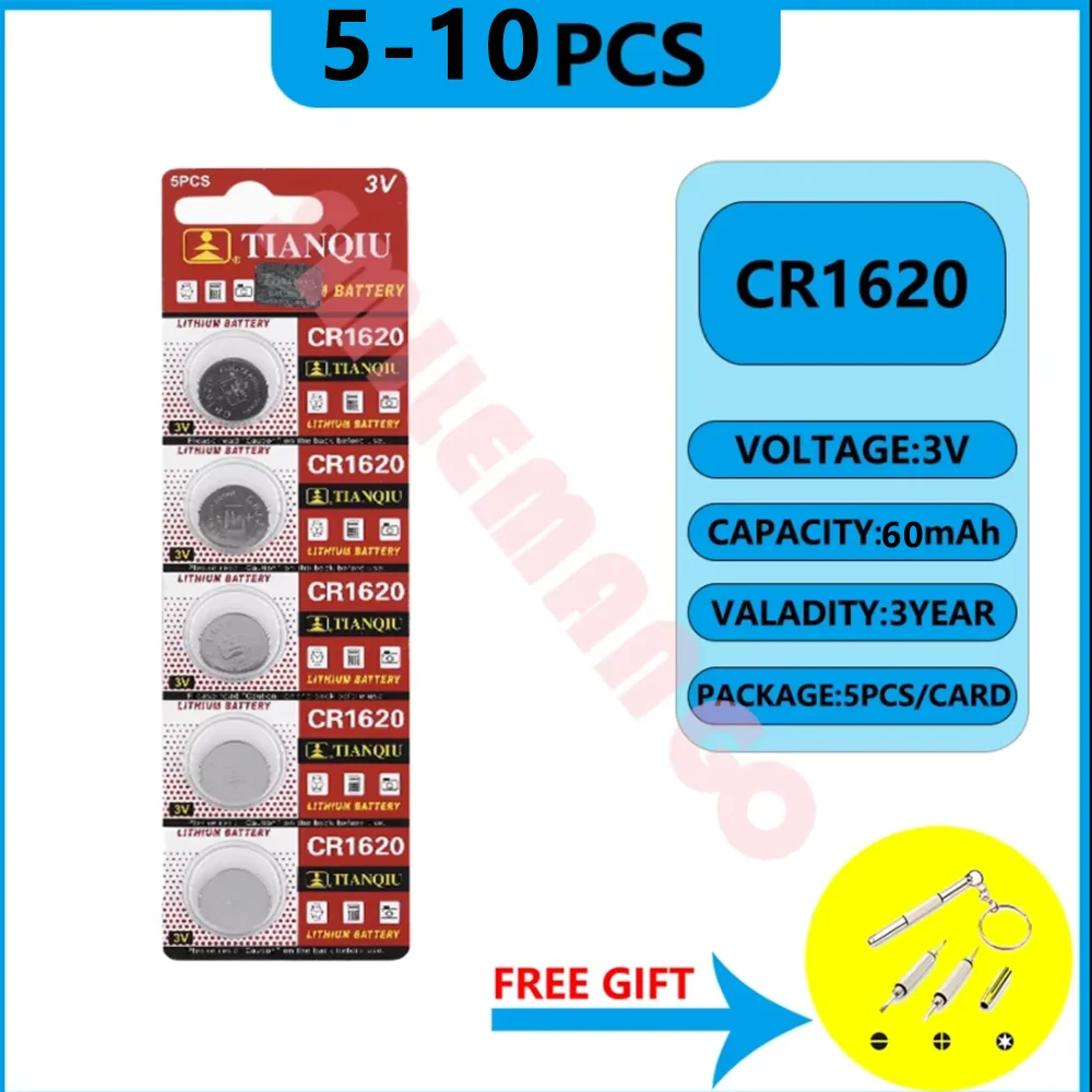 5-10PC Battery CR 1620 3V Button Battery DL1620 BR1620 Lithium Coin Cells For Watch Car Remote Control Calculator Scales Shavers