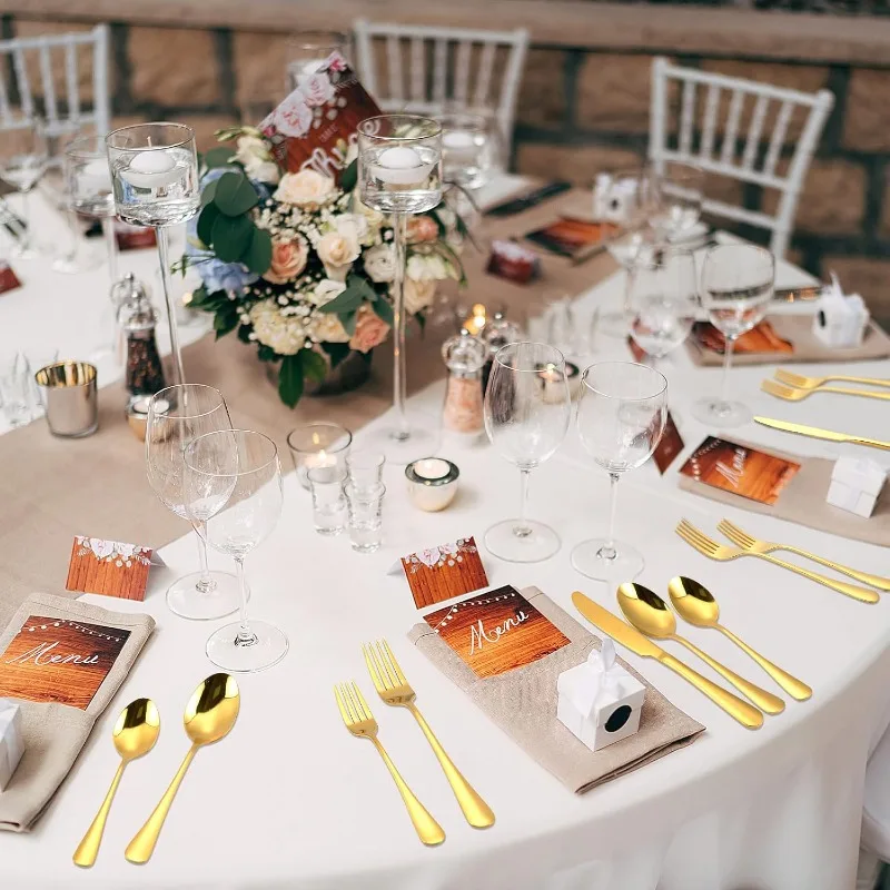 300 Pcs Gold Stainless Steel Flatware Set Service for 60 Guest Gold Silverware Cutlery Utensil Set with Fork Knife Spoon image 6
