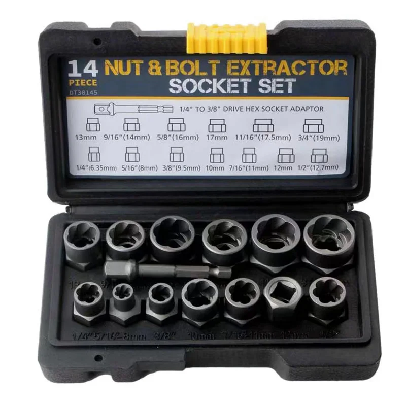 

14pcs Stripped Screw Extractor Kit 1 4 3 8 Drive Remover Sockets W Hex Adapter for Rusted Bolts Nuts Home Car DIY Repair Set