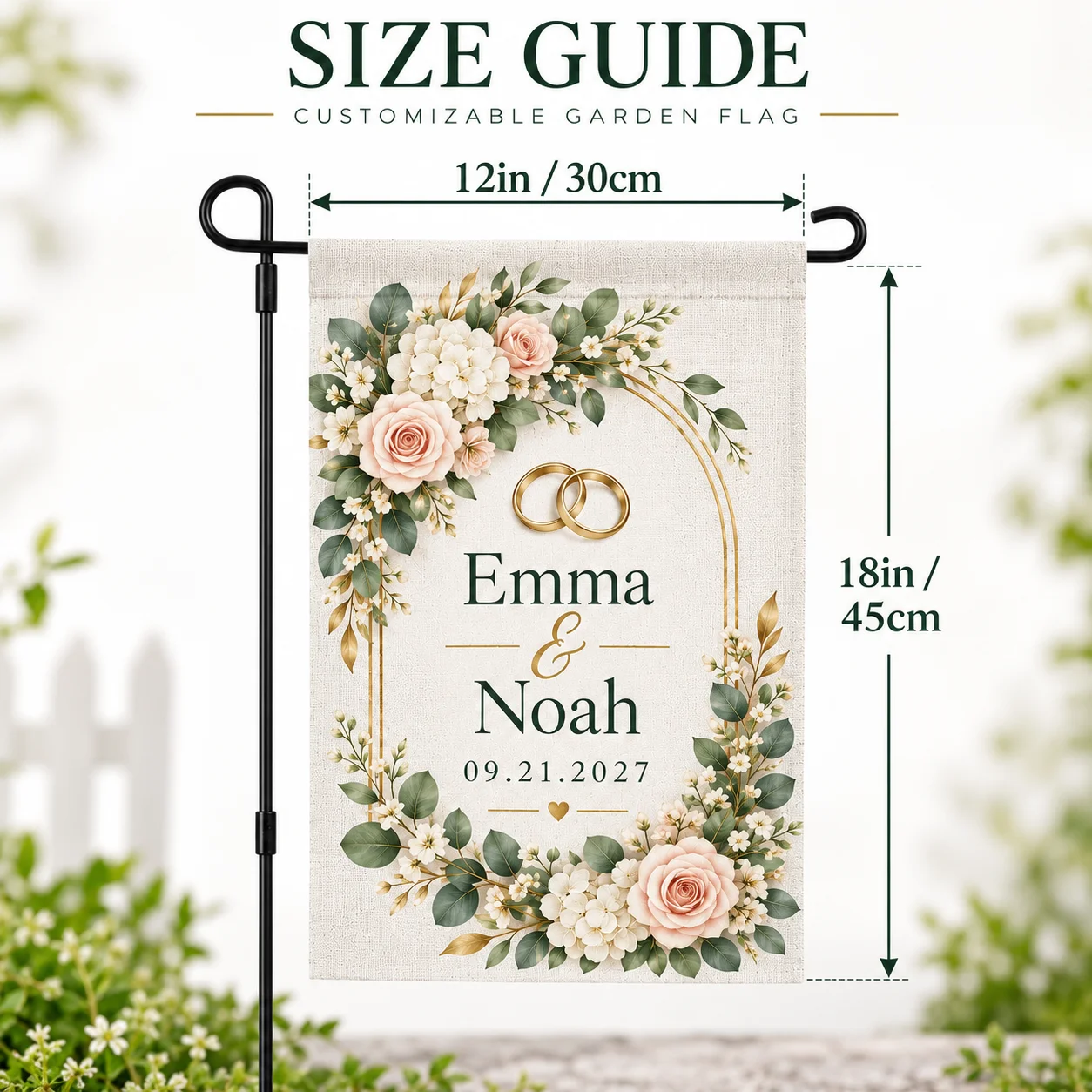 Custom Garden Flag Personalized Yard Flag Faux Linen Double Sided Outdoor Banner for Patio Porch Lawn Home Wedding Holiday Decor