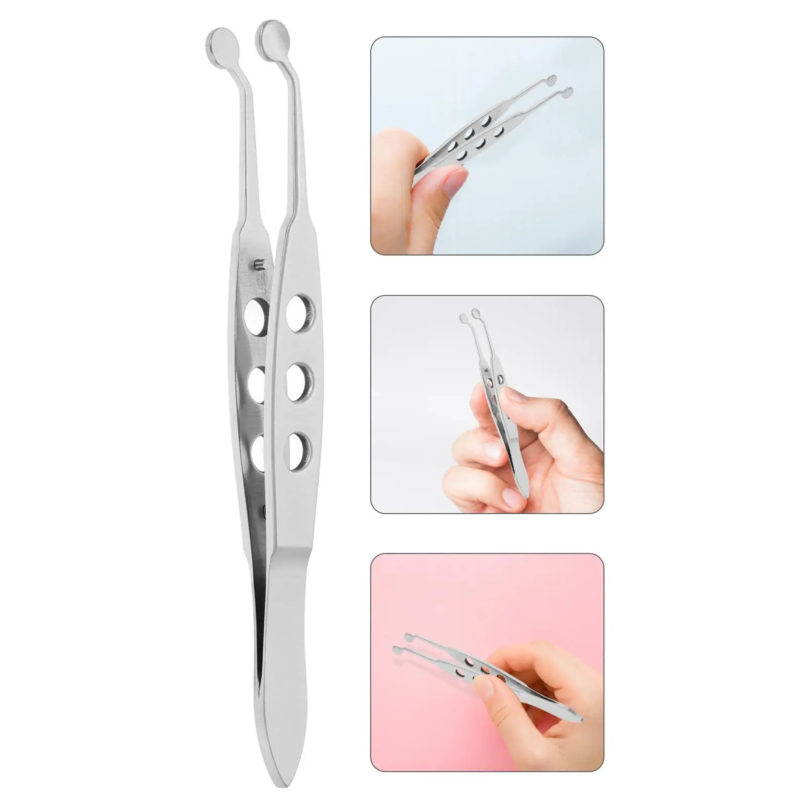 เครื่องมือ Meibomian Gland แหนบนวด Lash Eyelid Dermaplaning สําหรับ Face Silver Round Tip