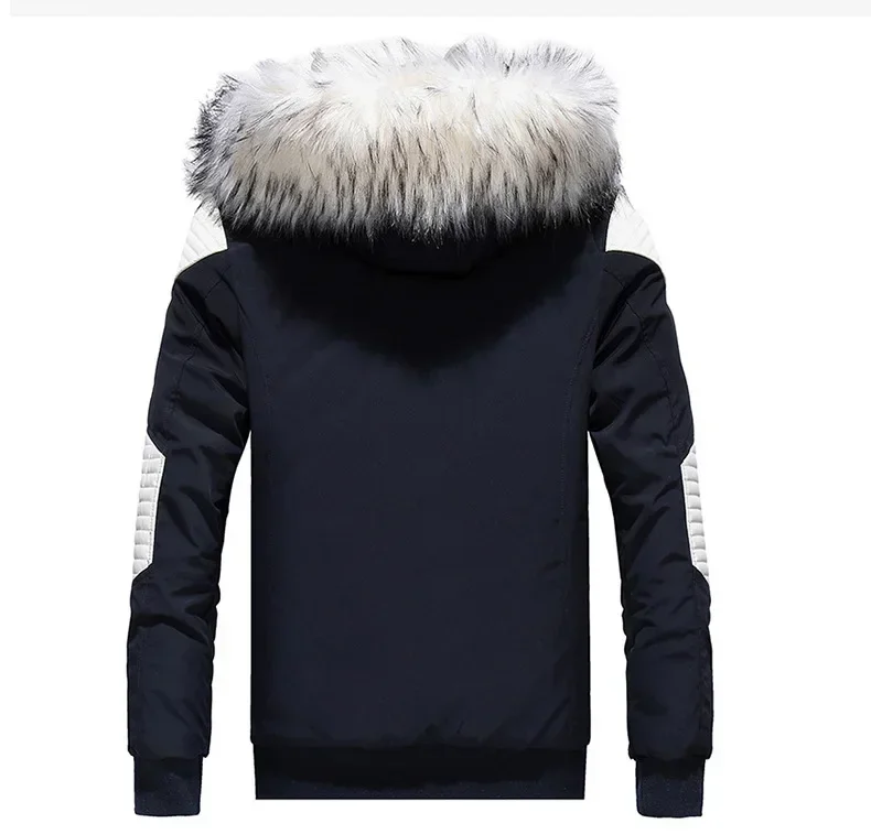 Homens inverno gola de pele do falso jaqueta com capuz oversize streetwear manga longa algodão parkas grosso outerwear casaco meninos zip up parka