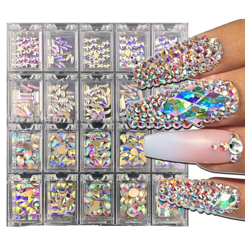 Mix-Style Irregular Geometric Crystal Nail Rhinestones Flatback Shiny Gems Diamond 480pcs/Box DIY Manicure Nail Art Decorations