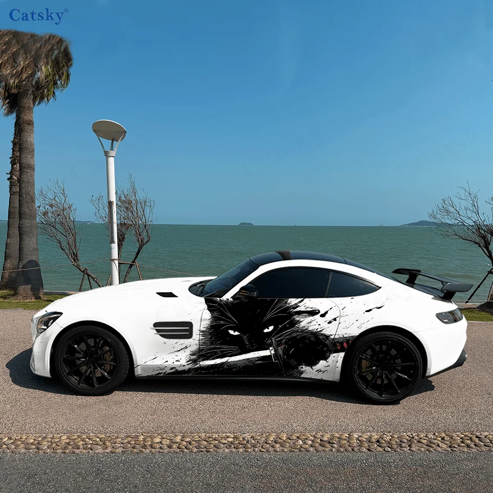 

Самурайский кот, брызговик, меч, автомобильные виниловые обертывания, самоклеящаяся наклейка из ПВХ, подходит для грузовиков, внедорожников, Декор, автоаксессуары, подарок