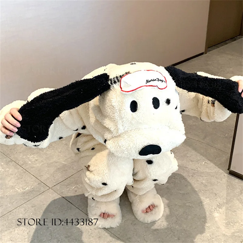 Thicken Coral Fleece Jumpsuit Pajama Kigurumi Autumn Winter Female Sleepwear Cartoon Dog Cosplay Costume Funny Flannel Homewear