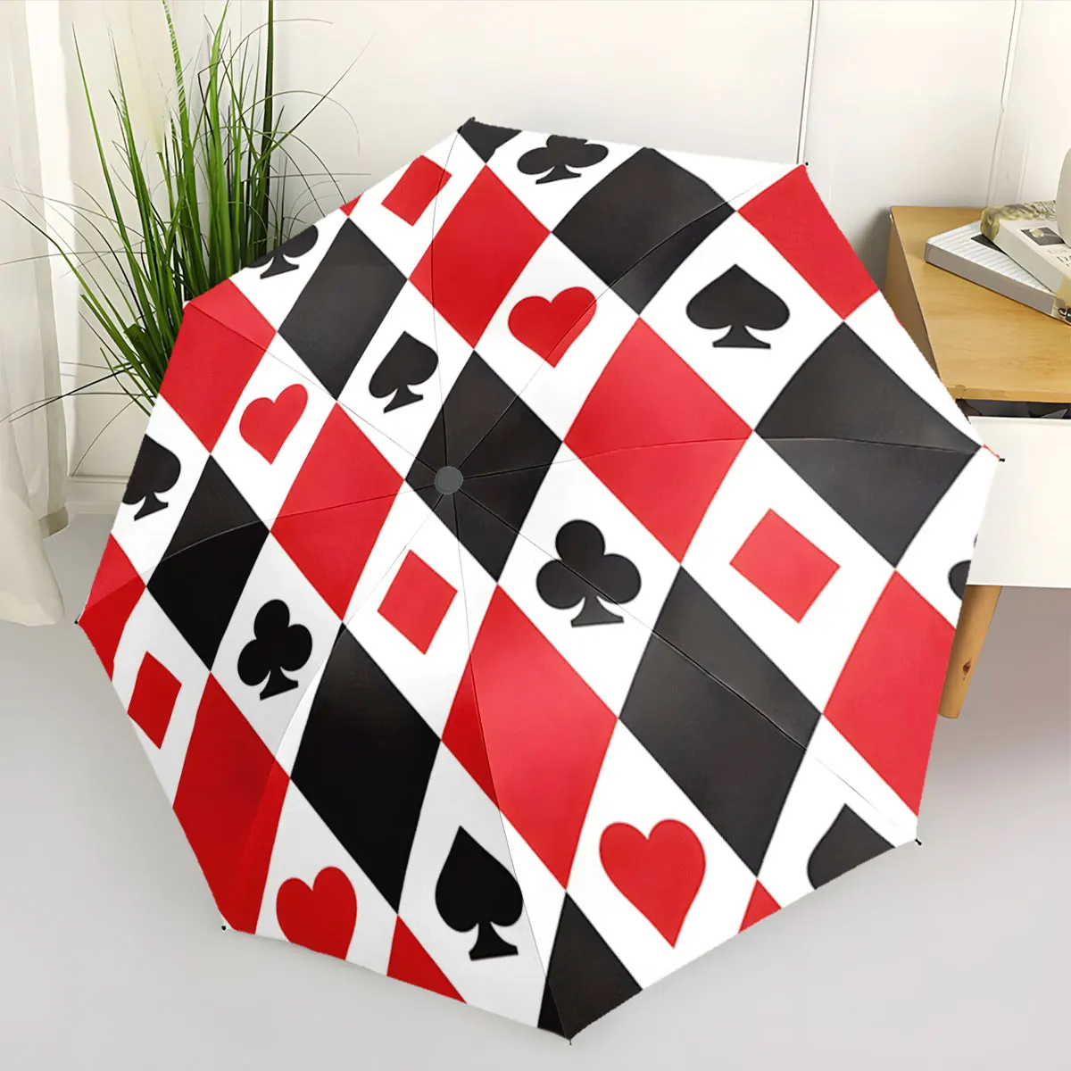 1PC Playing Card Patterned Umbrella Design Print 8 Iron Ribs Folding Umbrella Auto-Open Fashion Sunshade