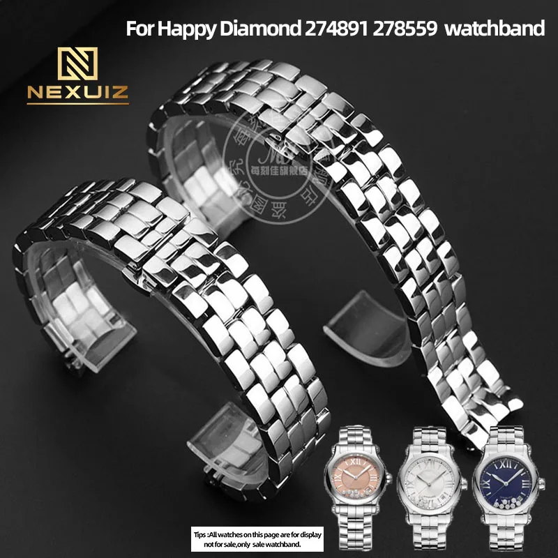 

18mm Curved Joint Stainles Steel Watchband For Chopard HAPPY DIAMONDS 274891 278559 Silver Steel Strip watch Strap Watch Chain