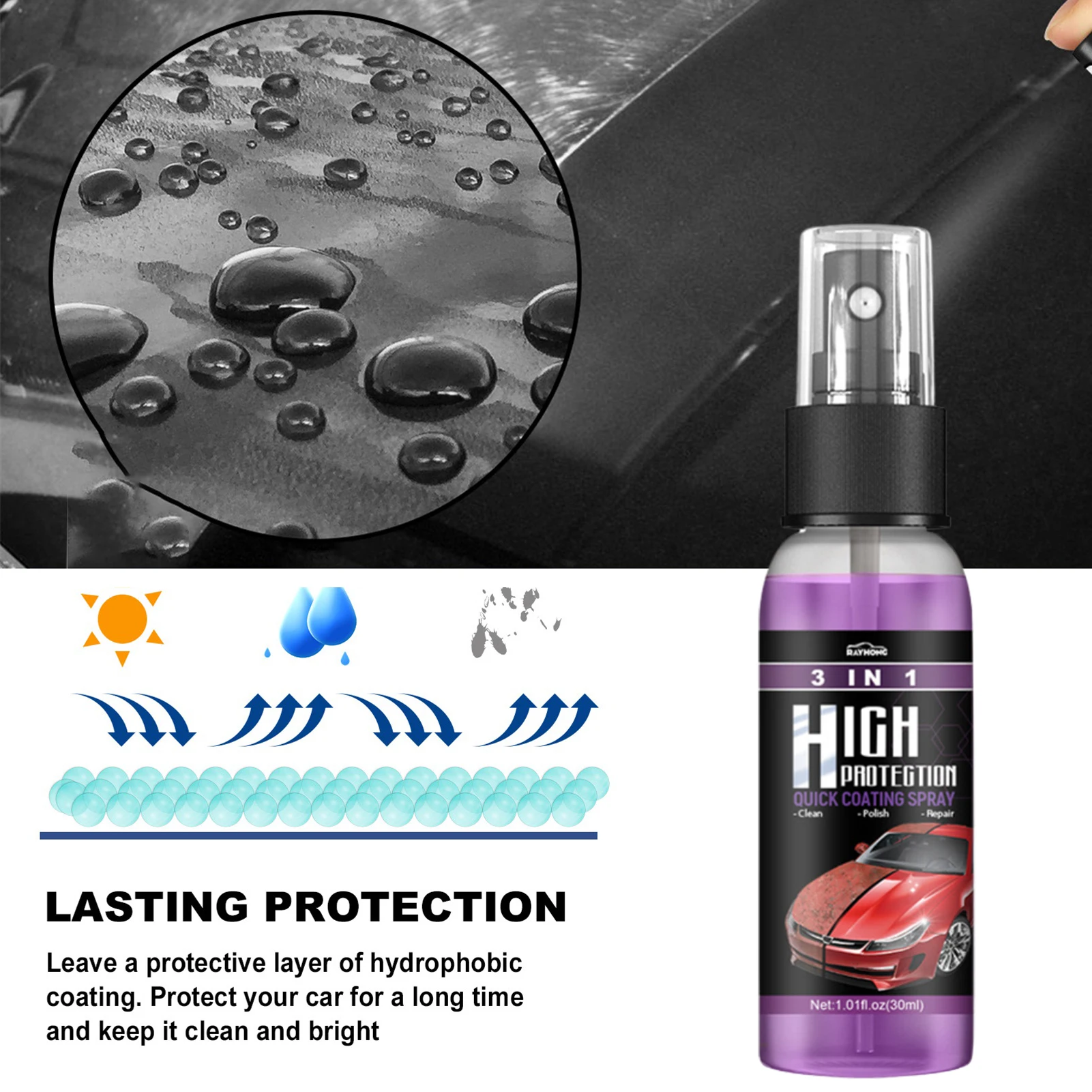 3 In 1 SHINE ARMOR Fortify Quick Coat Ceramic Coating Car Wax Polish Spray 30/100ml Auto Wash&Wax Hydrophobic Top Coat Polish