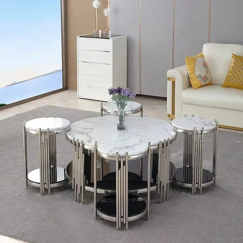 

# Beautiful Design Living Room Stainless Steel 4 + 1 Coffee Table Set