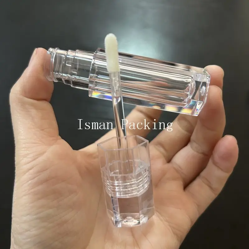 50 szt. pustych, unikatowych sześciokątnych, przezroczystych kryształowych flakoników na błyszczyk do ust, pojemniki na grube płynne szminki z pędzelkiem, 5 ml