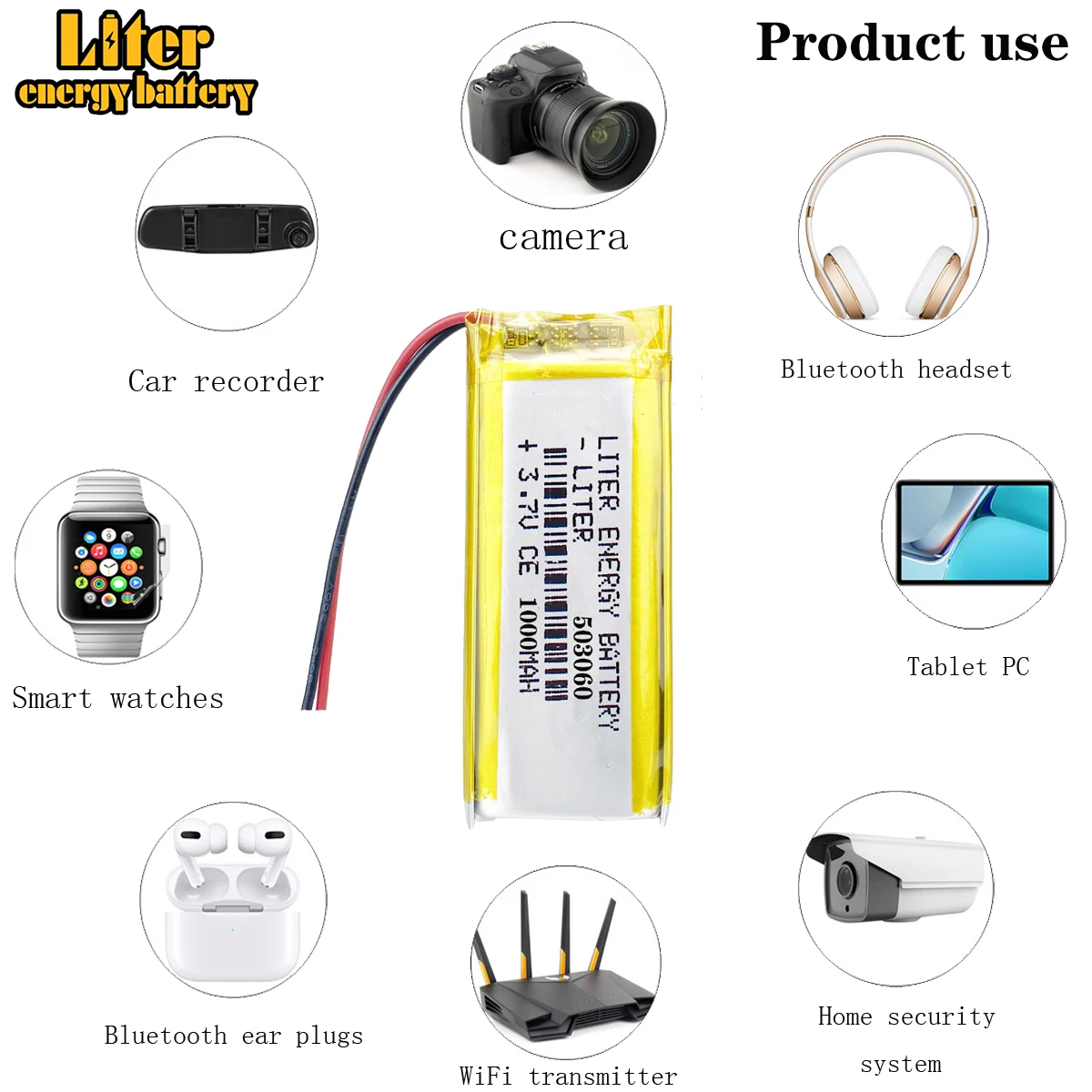 Liter energy battery 3.7V polymer lithium battery 503060 053060 MP5 GPS MP4 wireless telephone 1000MAH