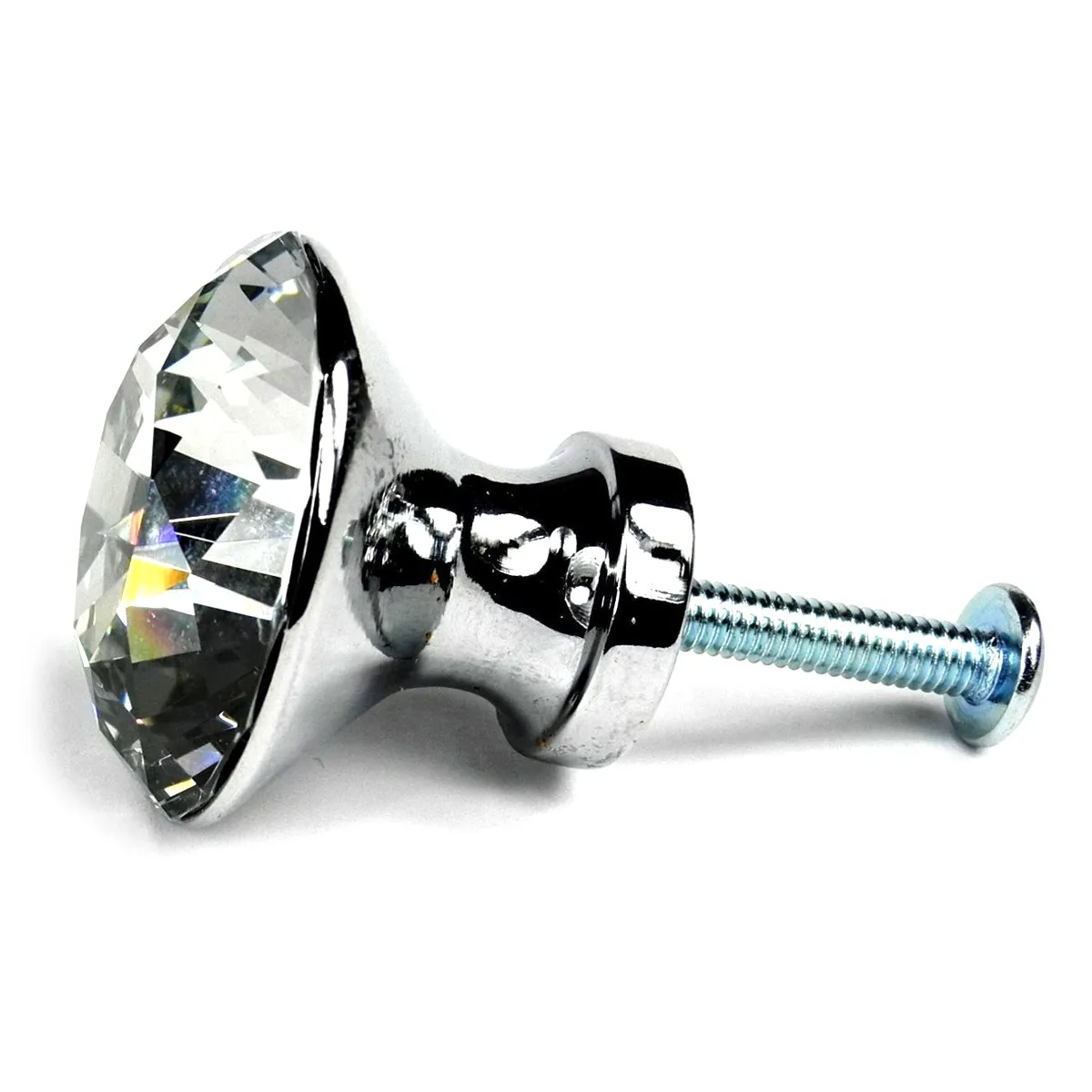 5Pcs Clear Crystal Glass Diamond Knobs 30Mm D 32Mm H Zinc Alloy Hardware Set for Cupboard Drawer Door Cabinet Dresser Chest