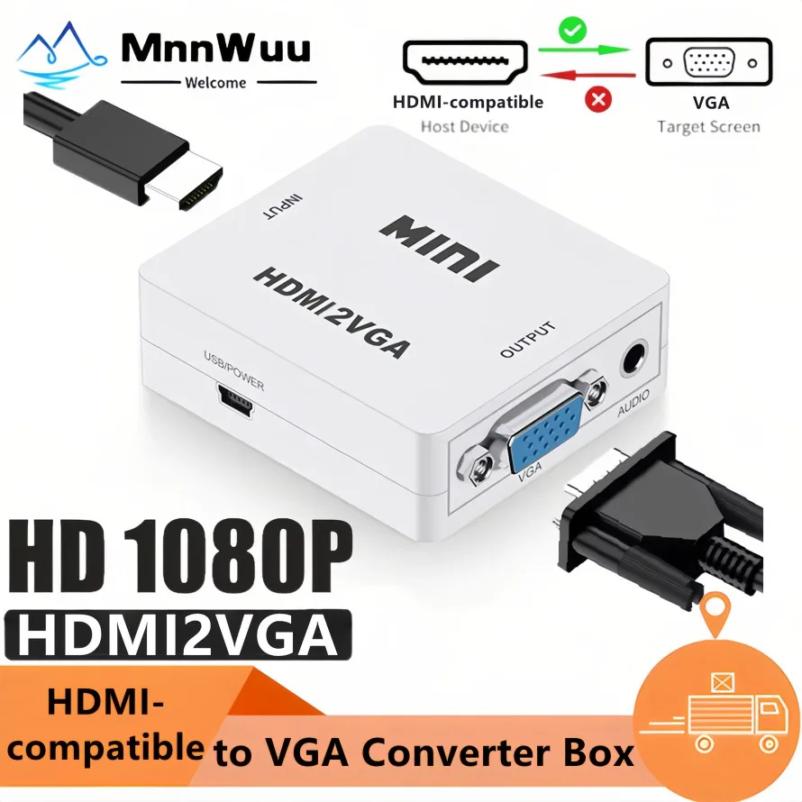 HDMI-compatible to VGA Converter 1080P HDMI-compatible Female to VGA Female Video Adapter Box for PC Laptop TV Projector Monitor