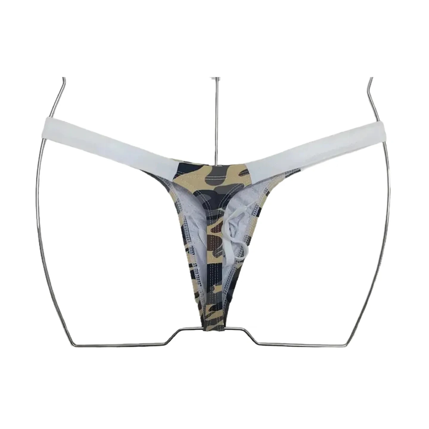 BOYTHOR Men's Thong Swimsuit with Narrow Edges, Quick-Drying Drawstring Design, Camouflage Pattern Swimming Thong Swimsuit