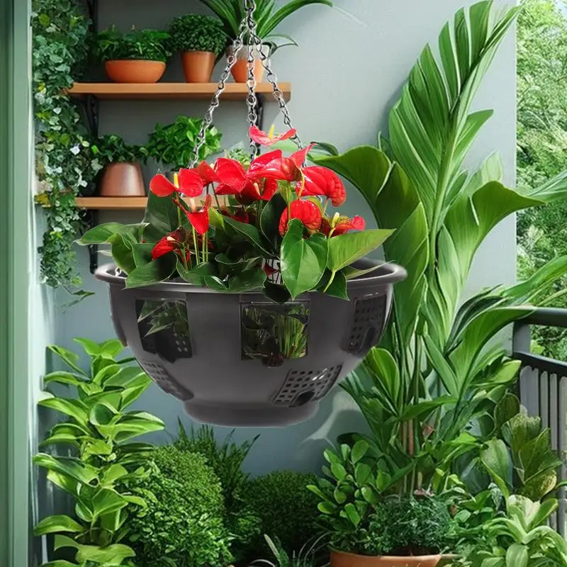 Suspending Basket Decorative Pots With Chains For Plant Suspension Ceiling Potted Plant Holder For Wall Porch Balcony Bathroom