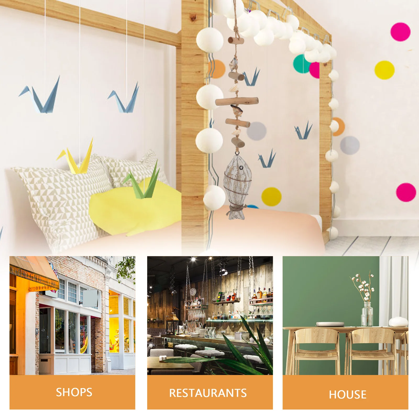 

Wooden Fish Hanging Pendant Nautical Style Wall Decoration Wood Fish Ornament for Beach Theme Wall Art Home Decor