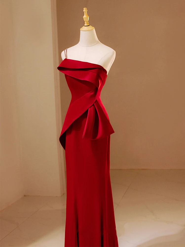 

Ele Red Wedding Dr Single oulder Women's Sle High Quali Sensation Marriage Return Visit Suit Evening Gown