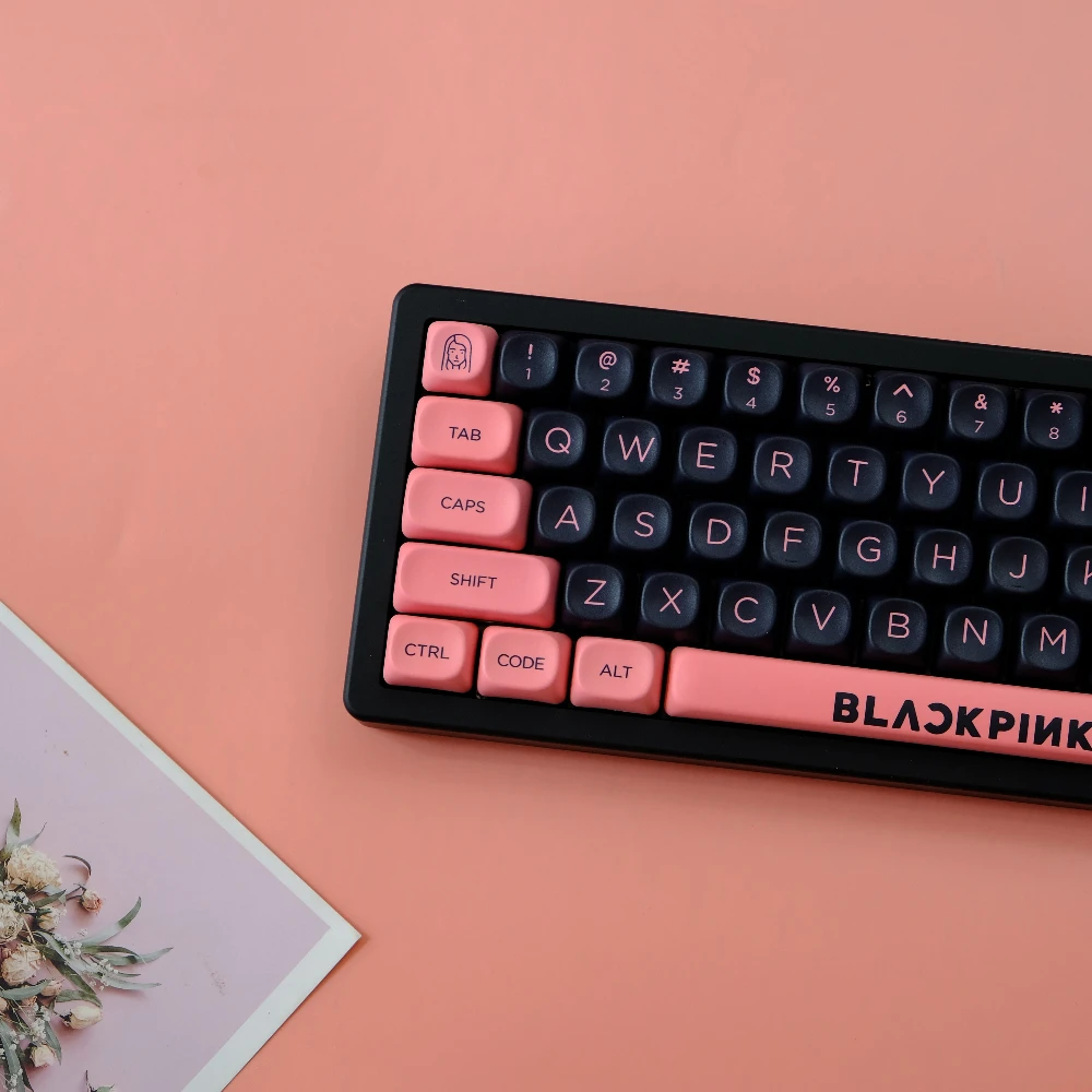 132 Keys Black Pink Keycaps XOA MOA Profile Round Dye Sublimation PBT Keycap For MX Mechanical Keyboard 61 68 75 87 96 980 104