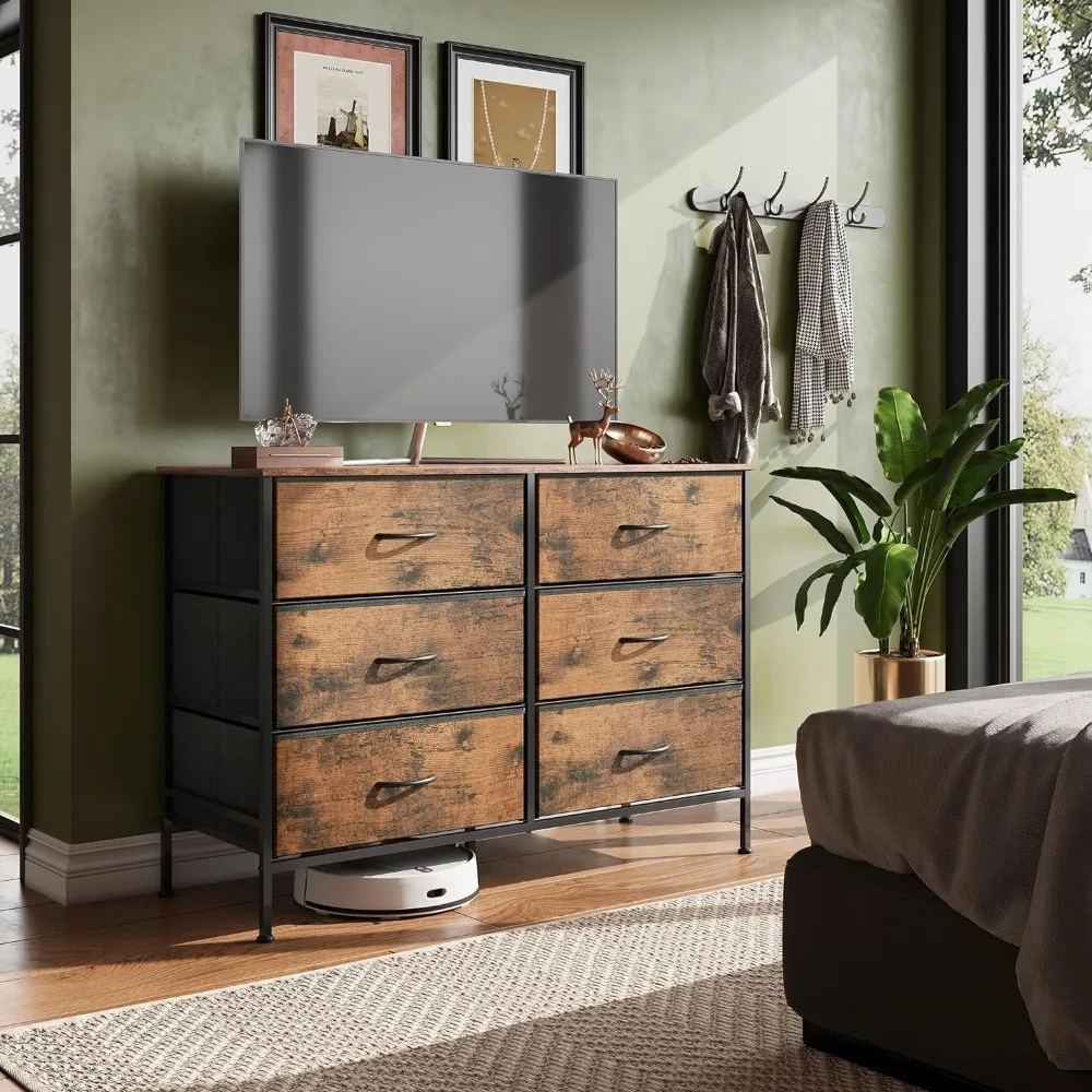 WLIVE Wide Dresser W/ 6 Drawers, TV Stand for 50