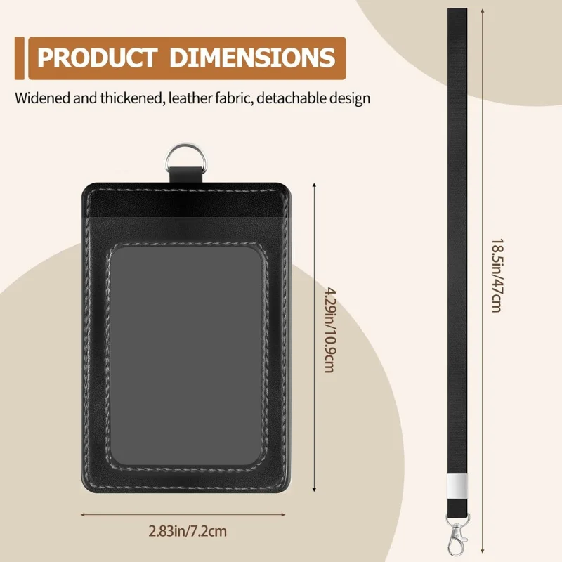 PU Leather ID Badge Holder Extra Thick ID Card Name Badge Holder with 1 Clear ID Window 1 Credit Card Slot for Office Staffs,