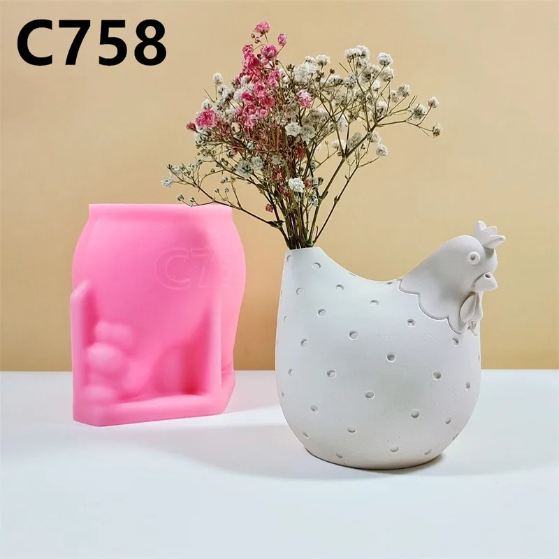 C758-761 Chick Fish Cow Vase Silicone Mold Scented Mold For Gypsum and Concrete Stone Carving Art Ornaments Homemade  Decoration