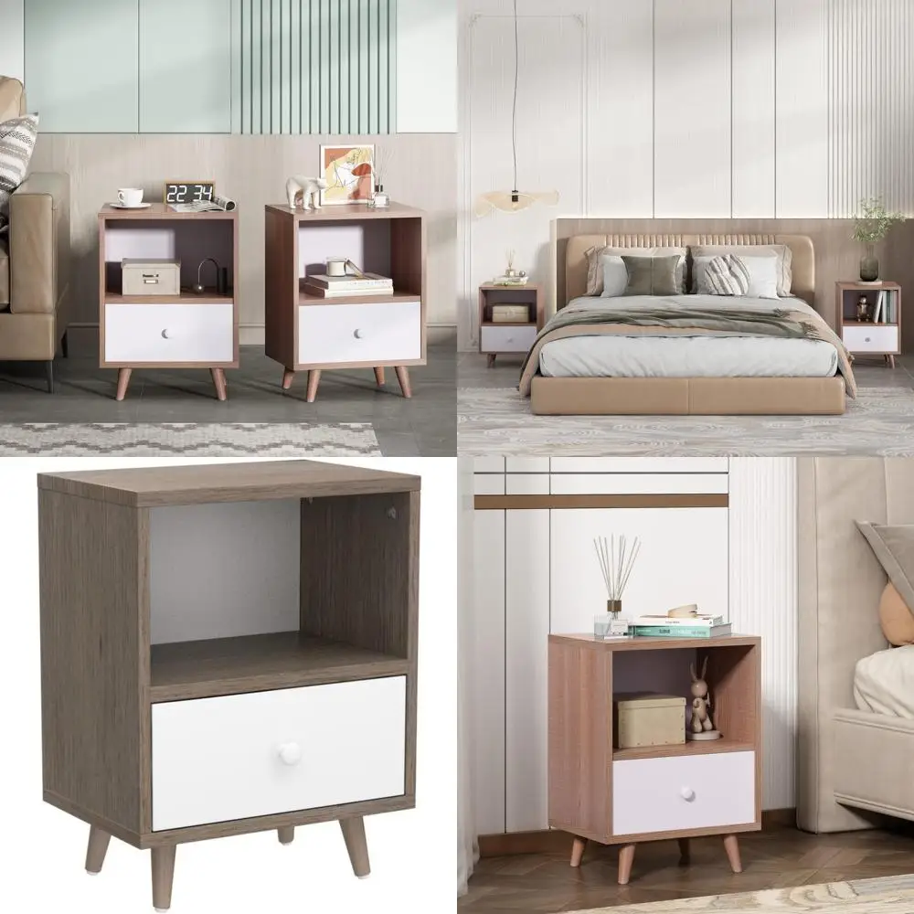 

pair of contemporary wooden nightstands with drawer and open shelf for bedroom