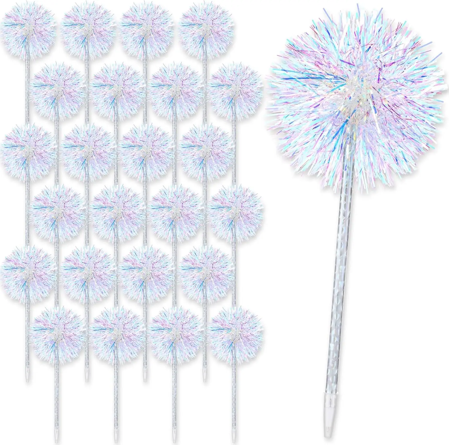 24 Pack Glitter Firework Ballpoint Pens for Party Favors, Silver