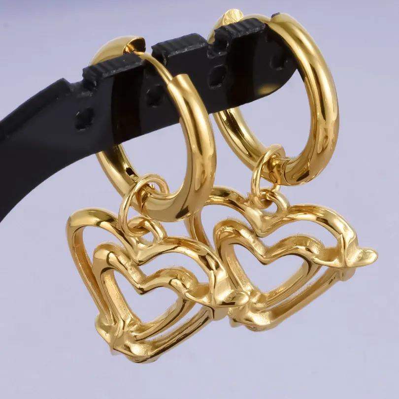 Echt vergoldet Mode Kpop Piercing Schmuck Mädchen Schleife Blume Herz Anhänger Ohrring Edelstahl Creolen für Frauen – Detail 20