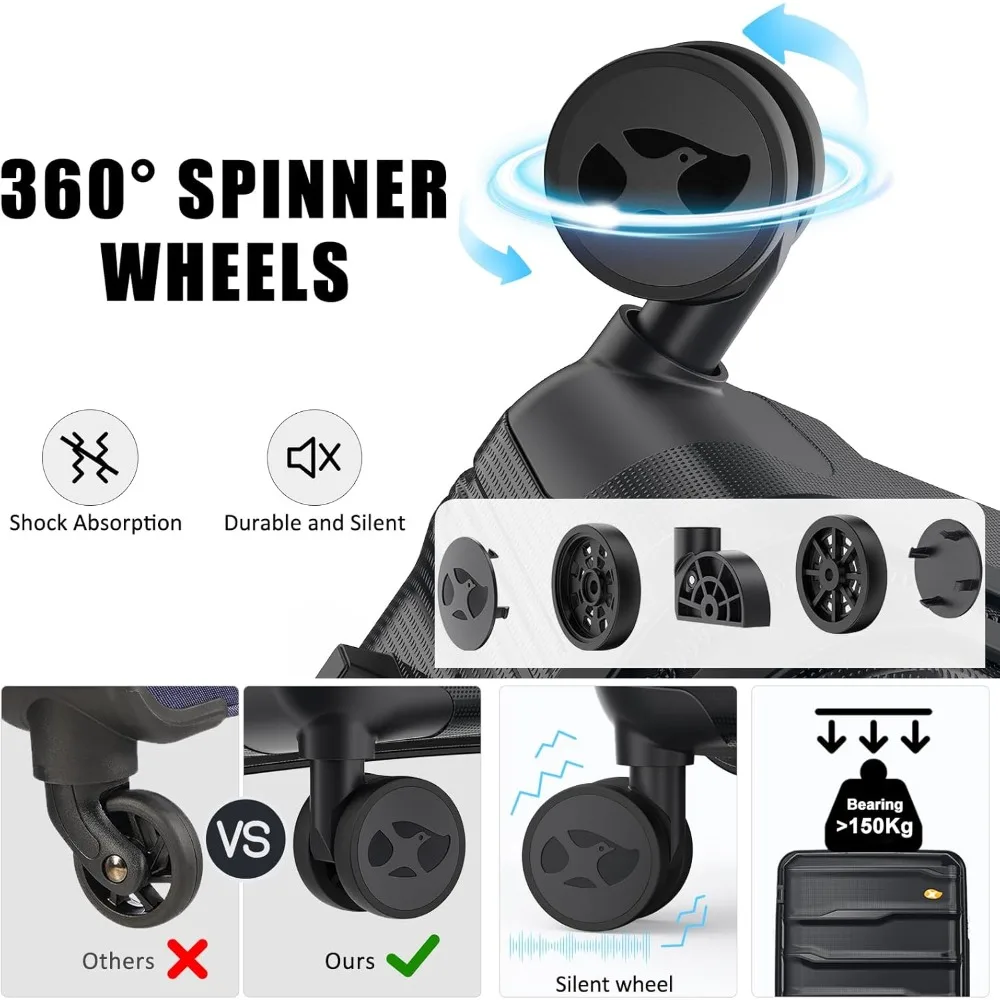 Maleta giratoria liviana de carcasa dura de 24 pulgadas con cerradura TSA, equipaje medio a cuadros para viajes