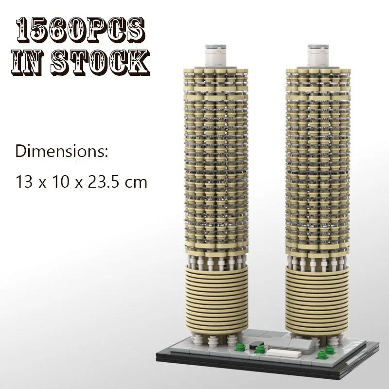 

MOC-177243 Building Blocks Marina City 1:800 Scale Chicago Building Skyscraper Creative Assembly Toy Birthday Christmas Gift